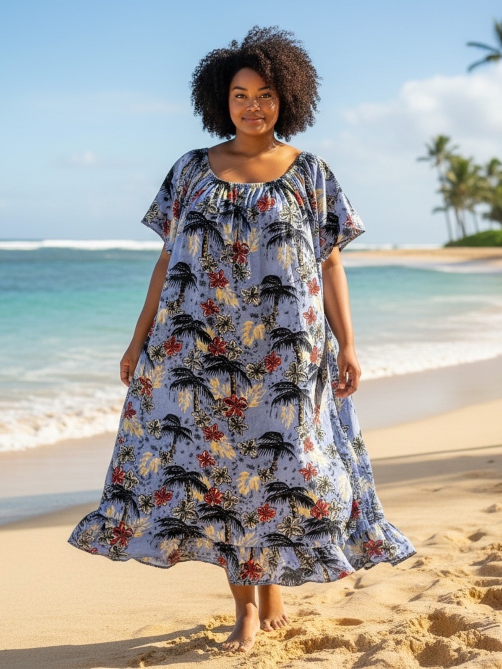 Plus-Size 5X Blue Floral Beach Caftan Dress